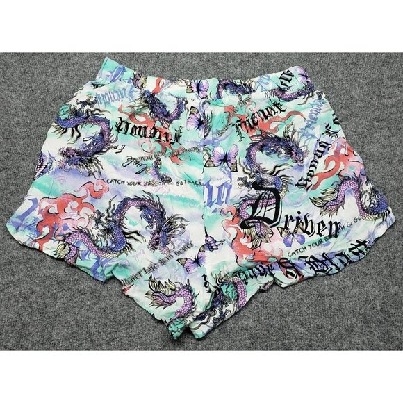 Rue21 Shorts Womens Plus 2X Multicolor Dragon Butterfly High Rise Pull On New - Picture 2 of 11